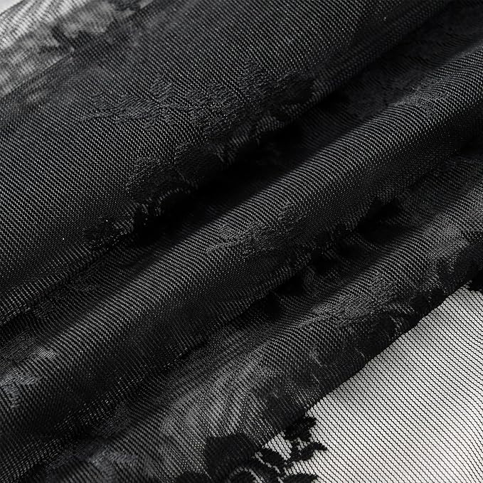 Kotile Black Lace Curtains 63 Inch Length 2 Panels, Country Rustic Floral Gothic Sheer Curtains for Halloween, Rod Pocket Vintage Privacy Sheer Lace Curtains, 42 x 63 Inch Each, 1 Pair, Black