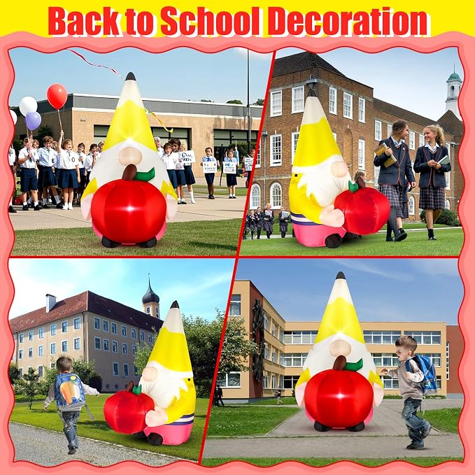 4FT Back to School Inflatable Gnome Outdoor Decorations Blow-up Inflatables Pencil Gnome with Apple Built-in 2 LED Lights for First Day of School Party Back to School Classroom Decor for Yard Lawn