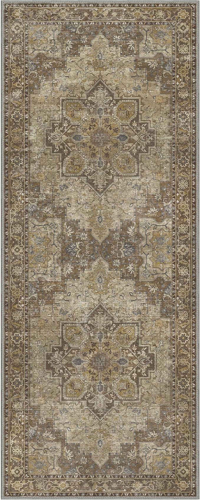 GENIMO 2x5 Runner Rugs for Hallway, Machine Washable Non Slip Vintage Retro Rugs, Low Pile Lightweight Soft Print Rug for enrtyway, Corridor, Home Office, Kitchen, Rustic Brown
