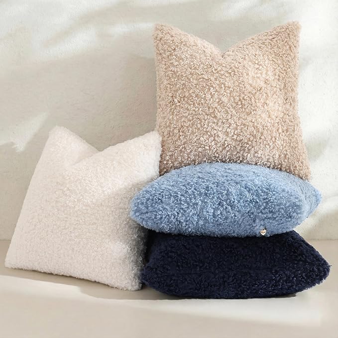 decorUhome Pack of 2 Throw Pillow Covers 12x20 Inch, Faux Fur Decorative Sherpa Pillow Covers Fuzzy Accent Soft Sheepskin Fleece Pillow Cases for Couch Living Room Bed, Navy Blue