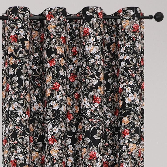 Estelar Textiler Black Velvet Blackout Curtains 84 Inch Long for Living Room, Luxury Floral Printed Energy Saving Thermal Insulated Light Blocking Window Grommet Drapes for Bedroom, 52Wx84L, 2 Panels