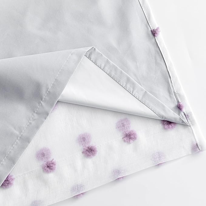 MYSKY HOME 100% Blackout Curtains for Girls Bedroom 80 Inches Long Total Light Blocking Curtains for Living Room 2 Panels Grommet Room Darkening Window Drapes with Purple Pom Pom Sheer 52W x 80L