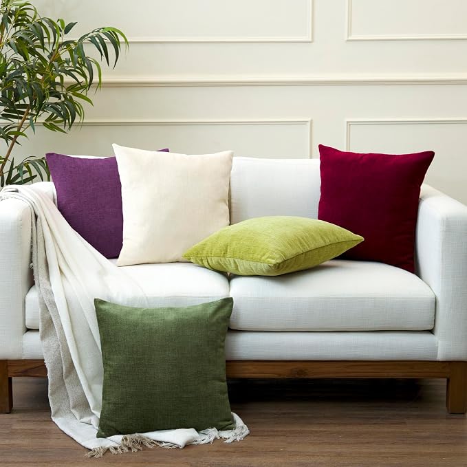 Encasa XO Throw Pillow Covers 20x20 in Set of 4 Purple | No Inserts | Cotton Pillow Covers for Living Room, Bed, Sofa, Couch | Decorative Cushion Covers with Improved Zipper