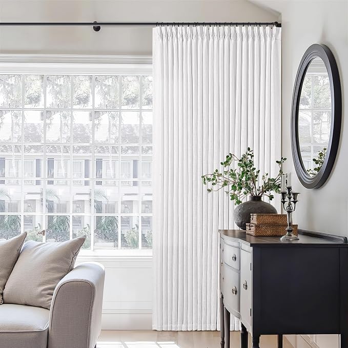 Pinch Pleated Linen 96 Inch Curtains 70 Inch Width for Living Room Divider Light Filtering Thick Linen White Extra Wide Patio Curtains for Sliding Door Balcony Floor to Ceiling Picture Window 1 Panel
