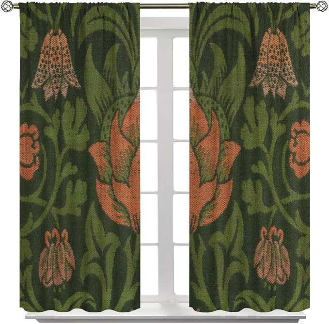 Vintage Bohemia William Morri Plant Flowers Blackout Window Curtains, Abstract Art Retro Plants Pattern Print Window Drapes, for Bedroom Living Room 27.5(W)*63(L) 2 Panels
