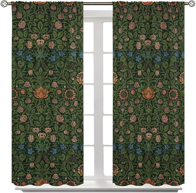 Bohemia Plant Flowers Pattern Blackout Window Curtains, William Morris Art Print Vintage Decor Curtains, for Living Room Bedroom 21(W)*63(L) 2 Panels