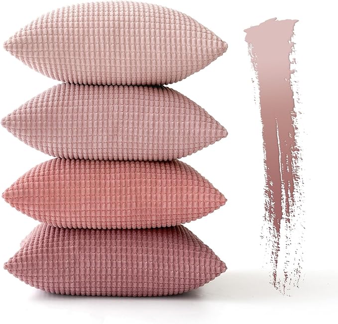 MIULEE Aesthetic Pink Spring Decorative Pillow Covers 20x20 Inch Set of 4 | Romantic Sweet Cute Soft Throw Pillows Coquette Home Decor Corduroy Couch Pillowcases for Sofa Living Room Bed