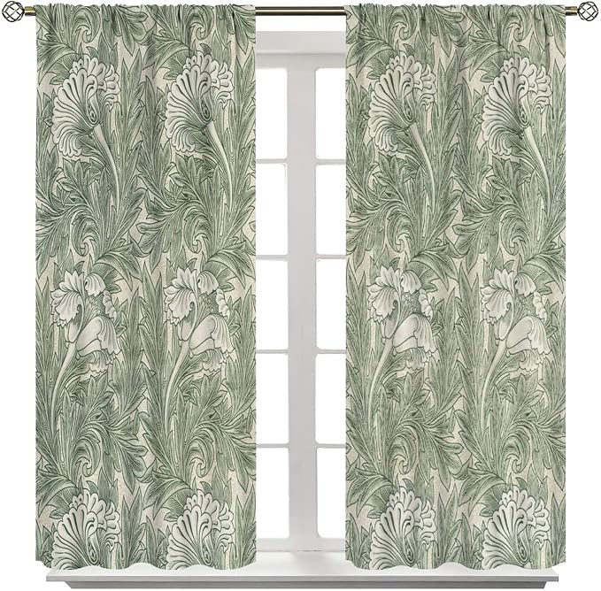 Bohemia William Morris Art Blackout Window Curtains, Vintage Flowers and Foliage Rod Pocket Curtains, for Living Room Bedroom 31.5(W)*72(L) 2 Panels
