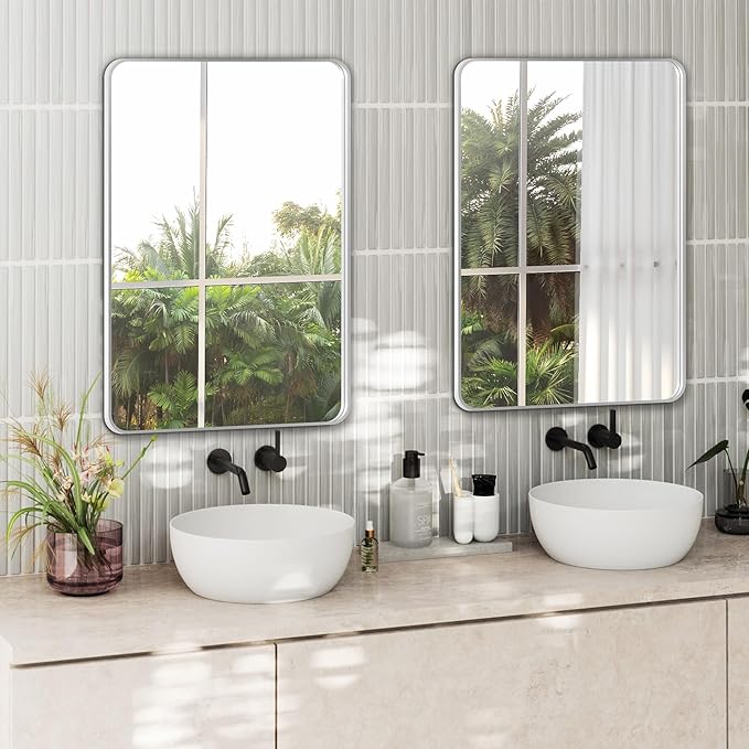 Delma Bathroom Vanity Mirror, Black Framed Bathroom Mirror for Over Sink, High-Definition Bathroom Mirror, Versatile Bathroom Vanity Mirror, Hangs Horizontally or Vertically(30x20, Silver)