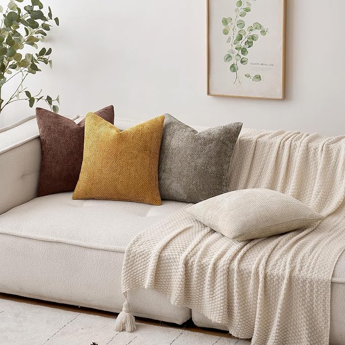 MIULEE Pack of 2 Fall Lumbar Couch Throw Pillow Covers 20x12 Inch Red Brown Modern Boho Accent Decorative Pillow Covers Soft Chenille Farmhouse Cushion Covers for Home Decor Bed Sofa Living Room