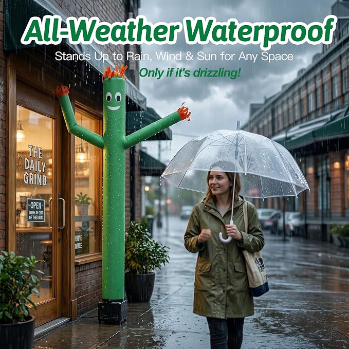 6ft Sky Air Puppet Dancer Inflatable Waving Tube Man with Lights & Built-in Blower - Wacky Waving Dancing Tube Guy for Business Promotion Stand Out Christmas Advertising (Green)
