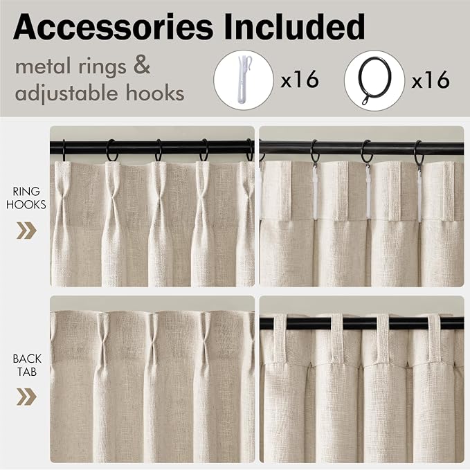 MIULEE Pinch Pleated Thick Linen Curtains 90 Inches Long 2 Panels for Living Room Bedroom, Memory Trained Drapes Pinch Pleat Back Tab Semi Sheer Privacy Neutral Ivory Cream Farmhouse Window Curtains