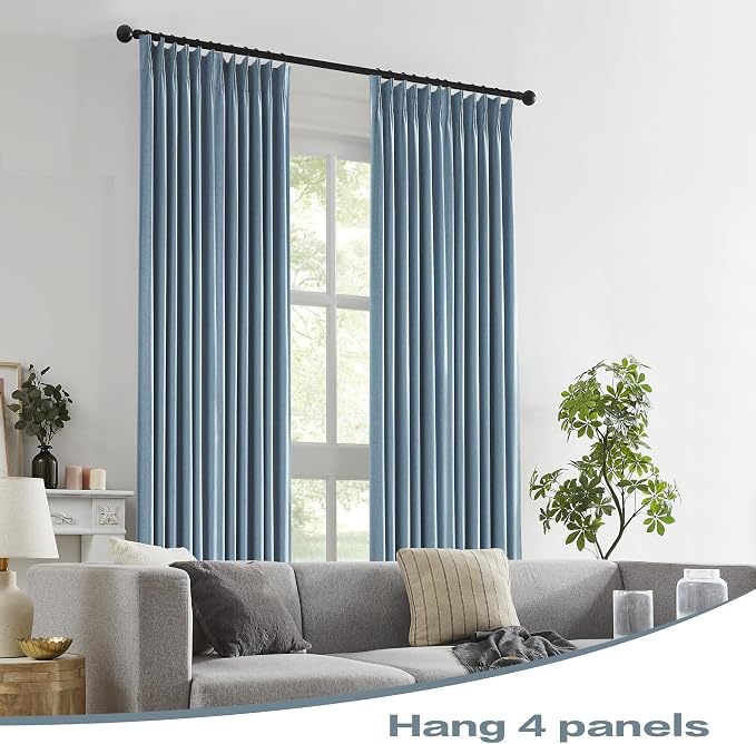 DUALIFE Slate Blue Blackout Curtains 96 Inch Long 2 Panels Set Pinch Pleat Drapes for Living Room Bedroom Nursery Thermal Insulated Full Blackout Draperies with Hooks 40" Wx96 L