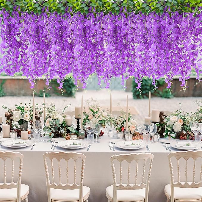 Alotiki Wisteria Artificial Flowers Garland,10Pcs Total 60ft Silk Fake Purple Wisteria Flowers Hanging for Home Garden Wedding Arch Party Indoor Outdoor Decor(10,Purple)