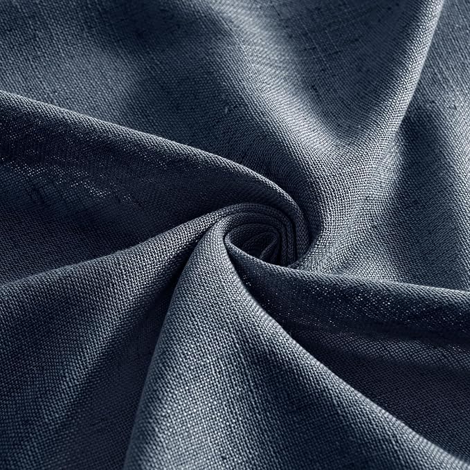 MIULEE Navy Blue Linen Curtains 72 Inch Length 2 Panels for Bedroom Living Room, Soft Thick Linen Textured Natural Window Drapes Semi Sheer Light Filtering Back Tab Rod Pocket Burlap Look Decor