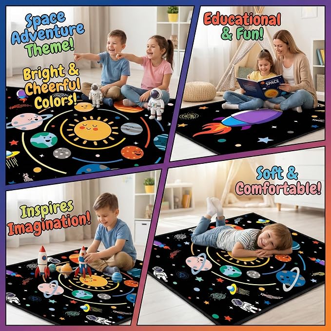 Space Rug for Bedroom,4'×5' Solar System Outer Space Rug for Boys Room,Space Theme Floor Carpet for Kids Classroom Decor