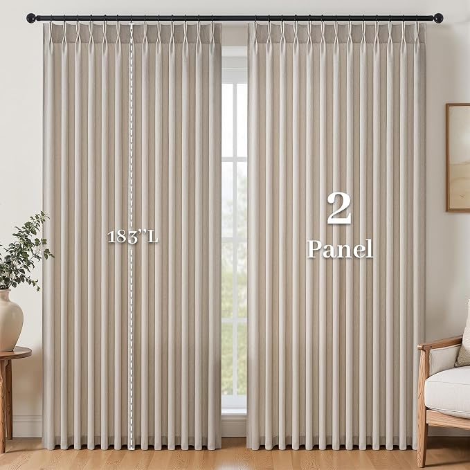 Natural Linen Pinch Pleated Curtains 84 Inch Length 2 Panels for Bedroom Living Room Textured Semi Sheer Window Curtain Boho Neutral Back Tab Pinch Pleat Drape with Hooks 84 Inches Long