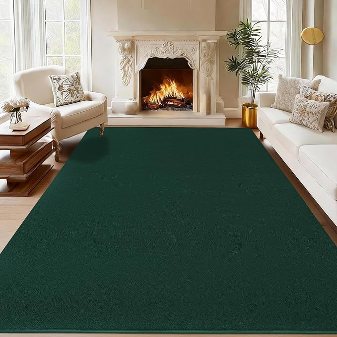 qulint Dark Green Area Rug for Living Room 5x8, Washable Rugs for Bedroom with Thickened Memory-Foam, Minimalist Modern Carpet Non Slip Alfombras for Boys Girls Kid Room Nursery Dorm Home Decor