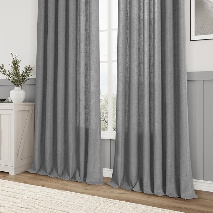 Aersas Dark Grey Linen Back Tab Curtains 108 Inch 2 Panels Bedroom Living Room Kid Room Semi Sheer Windows Treatment Curtain Contemporary Casual Rod Pocket Bedroom Home Decor 52x108 9 FT