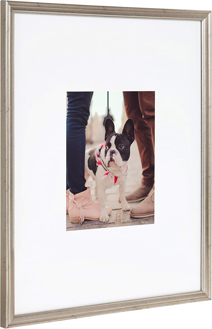 Kate and Laurel Adlynn Wall Picture Frame Set, 16" x 20" matted to 8" x 10", Warm Silver, Set of 3