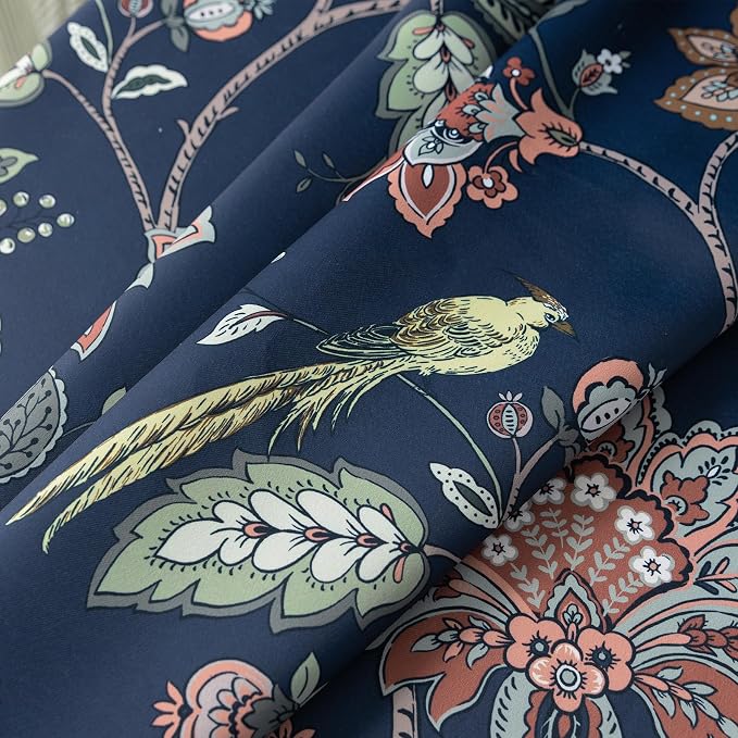 Unique Nautical Print Curtains,Maximalist Designer Custom 70% Printed Blackout Black Out Curtains 63 Inch Long for Bedroom Windows 2 Panels Set,Navy Blue