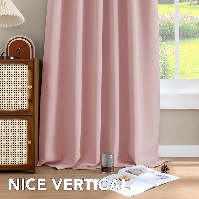 H.VERSAILTEX Blackout Curtains Thermal Insulated Window Treatment Panels Room Darkening Blackout Drapes for Living Room Back Tab/Rod Pocket Bedroom Draperies (2 Panels, Baby Pink, 52 x 45 Inch)