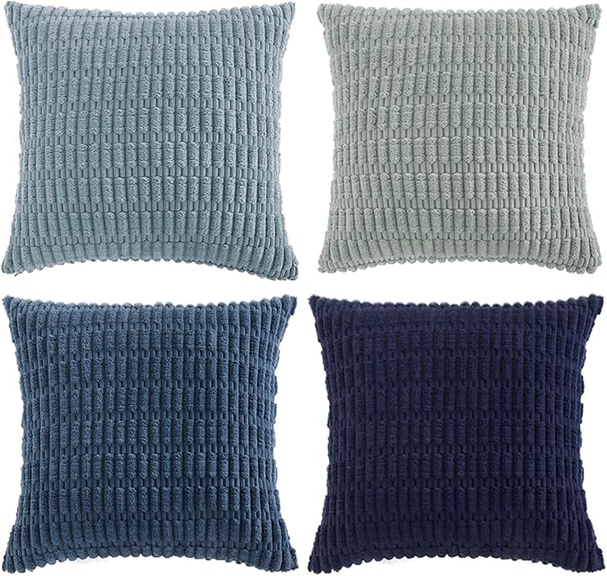Fancy Homi 4 Packs Decorative Throw Pillow Covers for Living Room Couch Bed, Modern Farmhouse Boho Home Décor Accent Cushion Case, 28" x 28", Blue Series