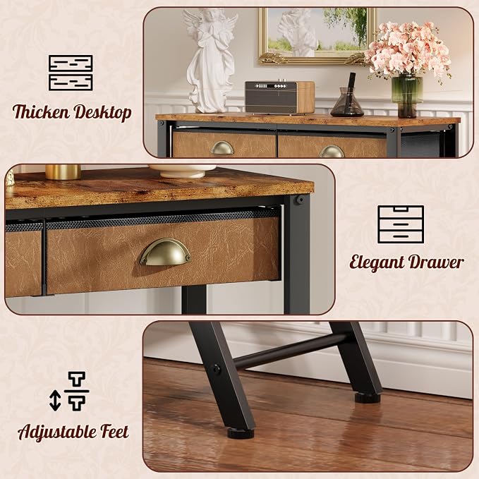 Console Entryway Table with 2 Drawers, 31.5" Height Sofa Table Behind Couch with 3 Tier Storage Shelves๏ผIndustrial TV Stand Accent Furniture for Hallway Corner Living Room Bedroom Entry Way Home Decor