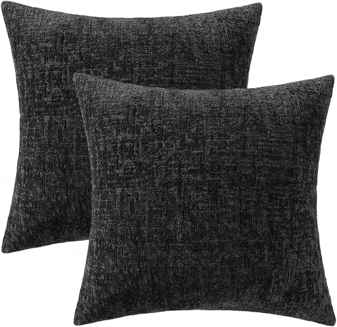 MIULEE Decorative Throw Pillow Covers 20x20 Pack of 2 Black Couch Pillow Covers Soft Cozy Textured Chenille Pillowcases for Home Decor Sofa Living Room Cushion Bedroom