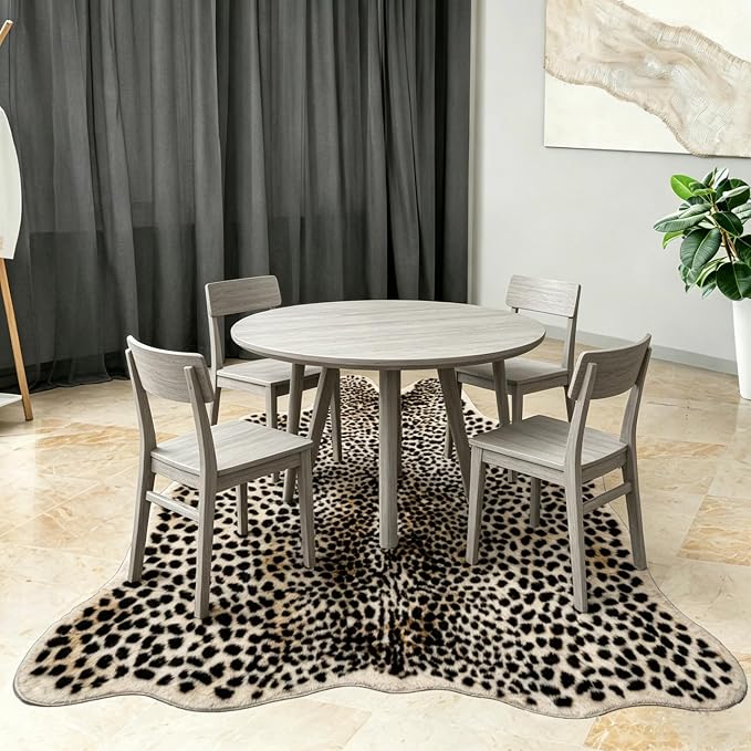 Cheetah Print Rug, Leopard Area Rug 4.6x5.7ft Faux Animal Print Skin Cheetah Rug for Living Room Bedroom Home Office Animal Fur Hide Mats Multicolor