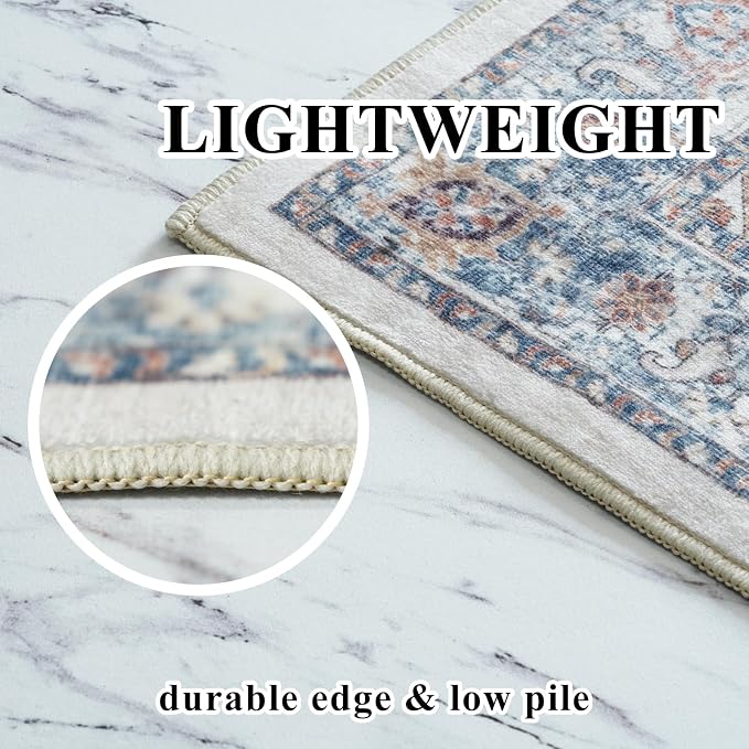 Hallway Washable Runner Rug - 3x10 Kitchen Rugs Entryway Rug Runner Vintage Soft Floor Mat Non Slip Indoor Farmhouse Carpet for Bathroom Living Room Bedroom (3 X 10, Brick)