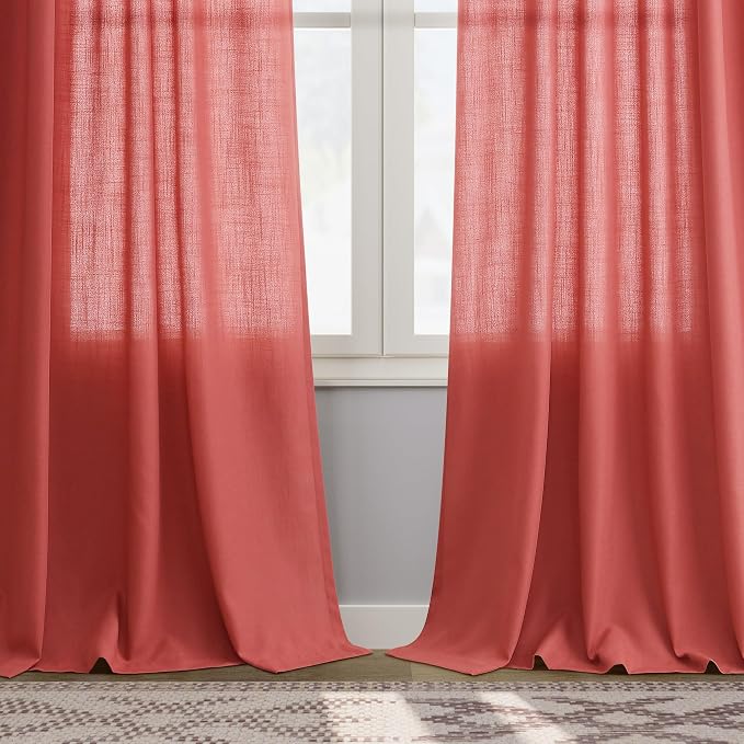 Nanspring Watermelon Red Curtains 108 Inches Long 2 Panels, Semi Sheer Back Tab Loop Pocket Large Window Curtain Extra Long Light Filtering Drapes High Ceiling Drape for Living Room 52x108