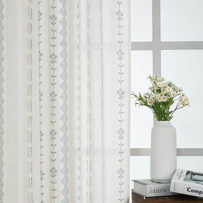 Baby Blue Curtains for Dorm Girls Bedroom,Boho Floral Cottage Core Bluey Curtains for Kids Room 63 Inch Length