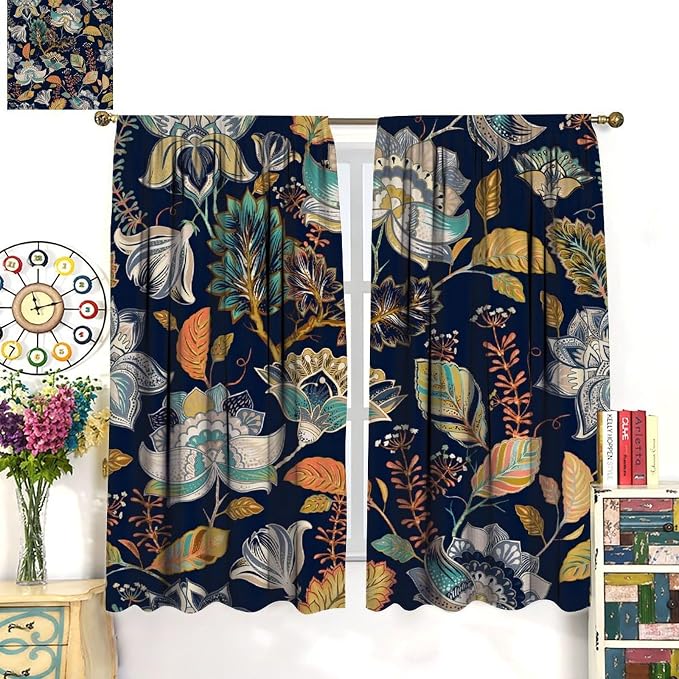 Bohemian Botanical Blackout Curtains, Abstract Ethnic Tribal Mandala Floral Print Window Treatments, Suitable for Bedrooms, Living Rooms and Kitchens.42X54 Inch