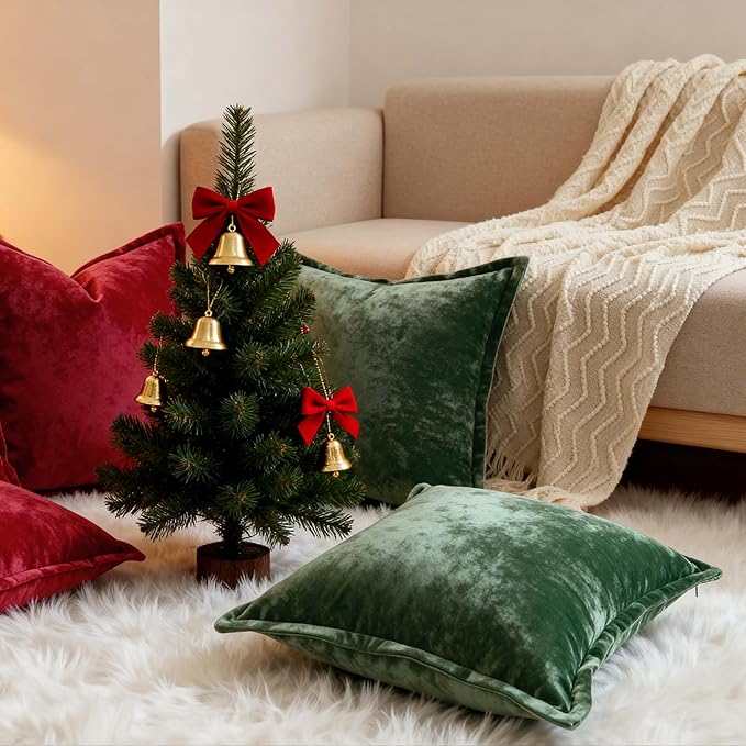 20x20 Throw Pillow Covers Set of 2 Velevt Square Cushion Cover Decorative Solid Pillowcases for Sofa Bed Chair Decor,Green