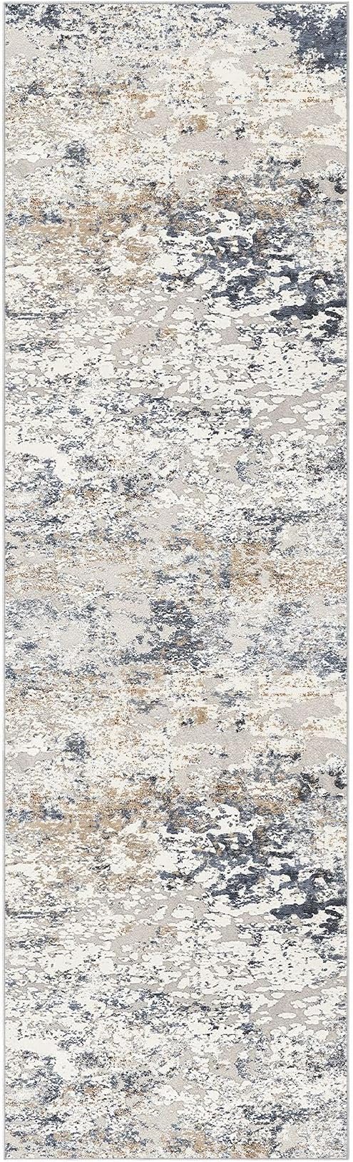 DMOYEST 3x10 Washable Runner Rug for Hallway: Soft Neutral Modern Abstract Low Pile Rug Indoor - Carpet for Bedroom Dining Room Kitchen Entryway - Beige Blue
