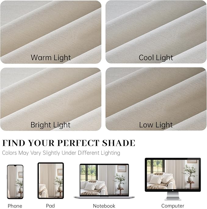 90 Inches Long Pinch Pleated Semi Sheer Curtains,Ivory Beige Linen Blended Light Filtering Window Curtains 90 Length 2 Panels for Living Room Bedroom Pinch Pleat Drapes with Hooks 2 Panels