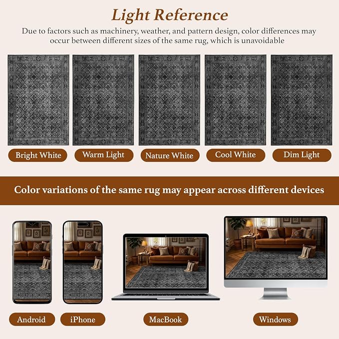 LIANLAM 2x3 Washable Area Rug, Vintage Boho Traditional Pattern, Non-Slip Stain Resistant Rug for Living Room Bedroom(2x3,Black/Boho)