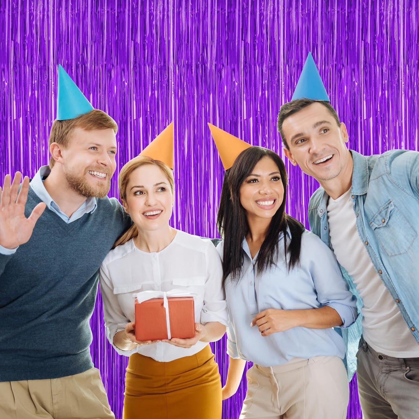 2 Pack Backdrop Curtains, 3.28 FT x 7.05 FT Purple Tinsel Backdrop, Metallic Purple Backdrop Fringe Curtains Foil Streamer, Party Supplies Photo Props for Anniversaires Wedding Party