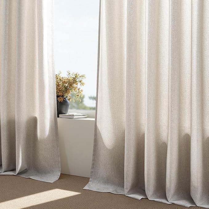 Oatmeal Pinch Pleated Linen Curtains 94 Inches Long for Living Dining Room Bedroom Thick Linen Pinch Pleat with Hooks Rings Back Tab Light Filtering Boho Farmhouse Semi Sheer 94 Inch Curtain