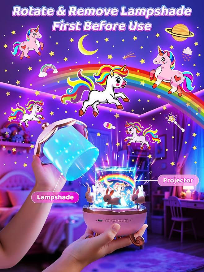 Carousel Night Light for Kids,15 Music+15 Films+315 Colors Star Projector for Kids Night Light Projector,360°+Remote+1200mah Unicorn Toys for Girls Room Decor,Autism Toys,Toddler Gifts for Girls Baby