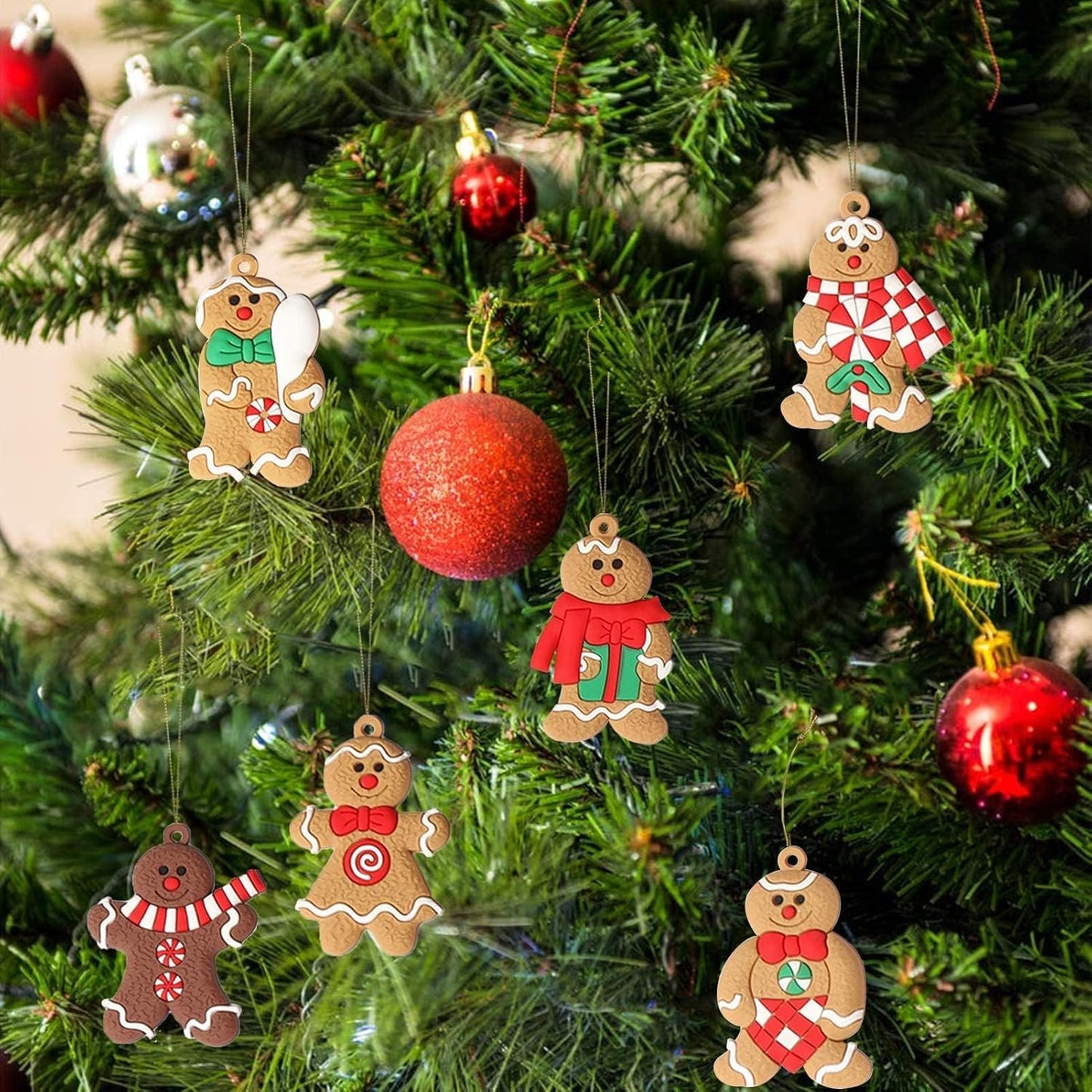 12pcs Gingerbread Man Ornaments for Christmas Tree, Assorted Gingerbread Figurines Ornaments, Christmas Tree Hanging Decorations, 3 Inch Tall