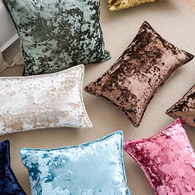 Premium Series, Crushed Velvet Throw Pillow Covers, Luxury Thick Cushion Cases for Home Decor, Navy Blue, 20x20 Inch, Covers Only