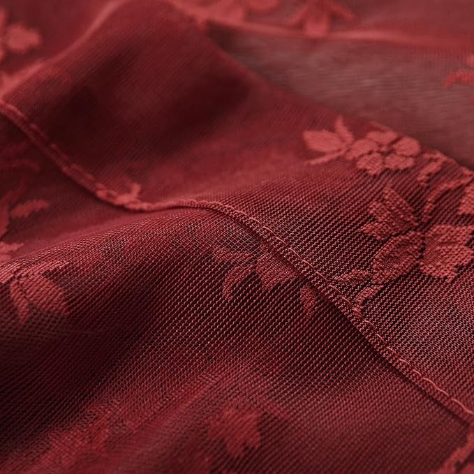 Kotile Maroon Lace Curtains 72 Inch Length 2 Panels Cottagecore Maroon Sheer Curtains for Door Window, Rod Pocket Privacy Light Filtering Sheer Window Curtains for Bedroom, 42 x 72 Inch