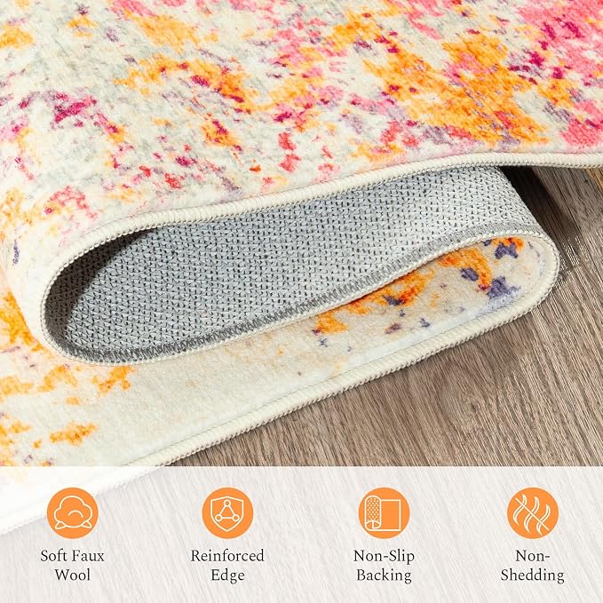 Rugflix 10x12 Area Rugs for Living Room, Washable Colorful Rainbow Rug Stain-Resistant Low Pile, Large Carpet Non-Slip for Kids Girls Room Nursery Bedroom Home Office