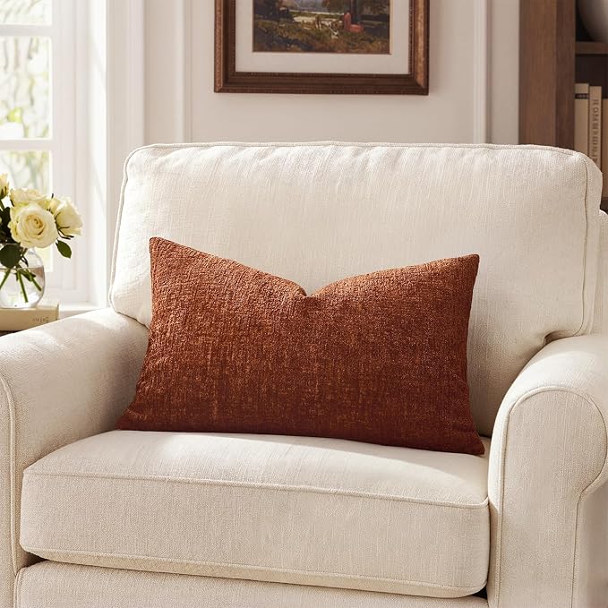 MIULEE Decorative Throw Pillow Covers 12x20 Pack of 2 Rust Couch Pillow Covers Fall Soft Cozy Textured Chenille Pillowcases for Home Decor Sofa Living Room Cushion Bedroom
