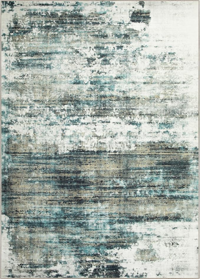 4x6 Area Rugs Washable Rug: Modern Abstract Living Room Rug Soft Anti-Skid Thin Carpet Indoor Floor Non-Shedding Carpets for Bedroom Dining Room Farmhouse Nursery Home Office - Green Multi