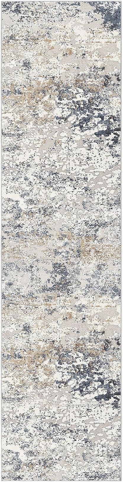 DMOYEST Washable Runner Rug for Hallway: 2.6x10 Neutral Modern Abstract Low Pile Area Rug with Non-Slip Backing - Carpet for Bedroom Kitchen Laundry Entryway Bathroom Indoor - Beige Blue