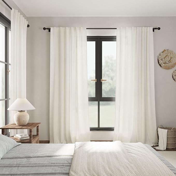 Cream Semi Sheer Linen Curtains 72 Inch Length for Living Room Back Tab Rod Pocket Modern Farmhouse Coastal Decor Cream Cotton Textured Gauze Curtains 72 Inches Long for Dining Room Office 42x72