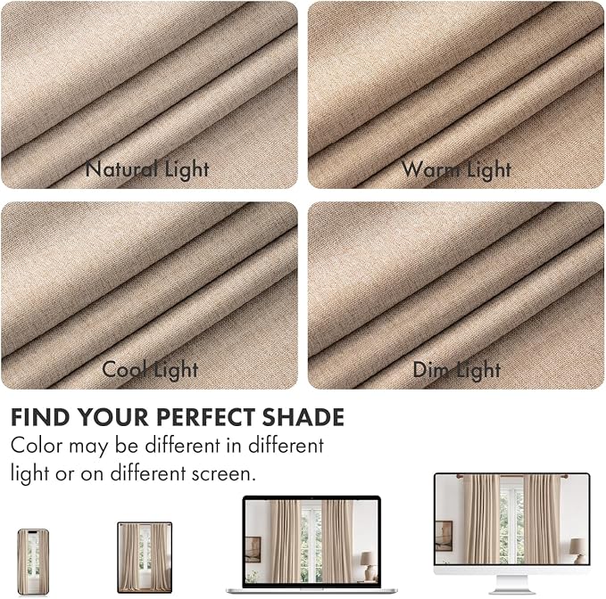MIULEE 100% Blackout Linen Curtains for Bedroom 84 inches Long, Thermal Insulated Room Darkening Black Out Drapes for Living Room, Back Tab Rod Pocket, 2 Panels Set, 40 Wide x 84 Length, Linen